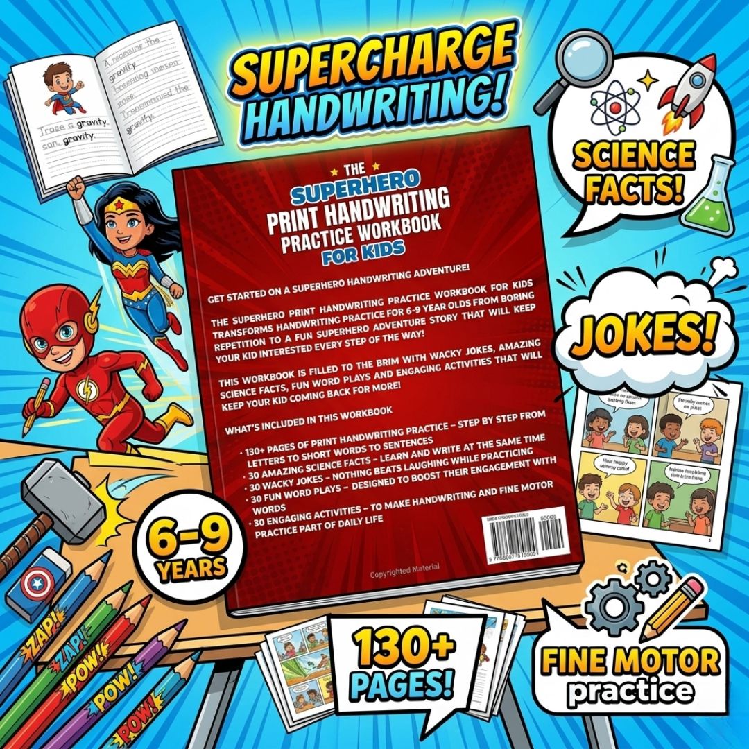 The Super Hero Print Handwriting Practice Workbook for Kids