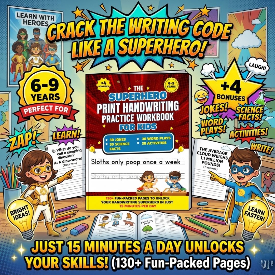 The Super Hero Print Handwriting Practice Workbook for Kids