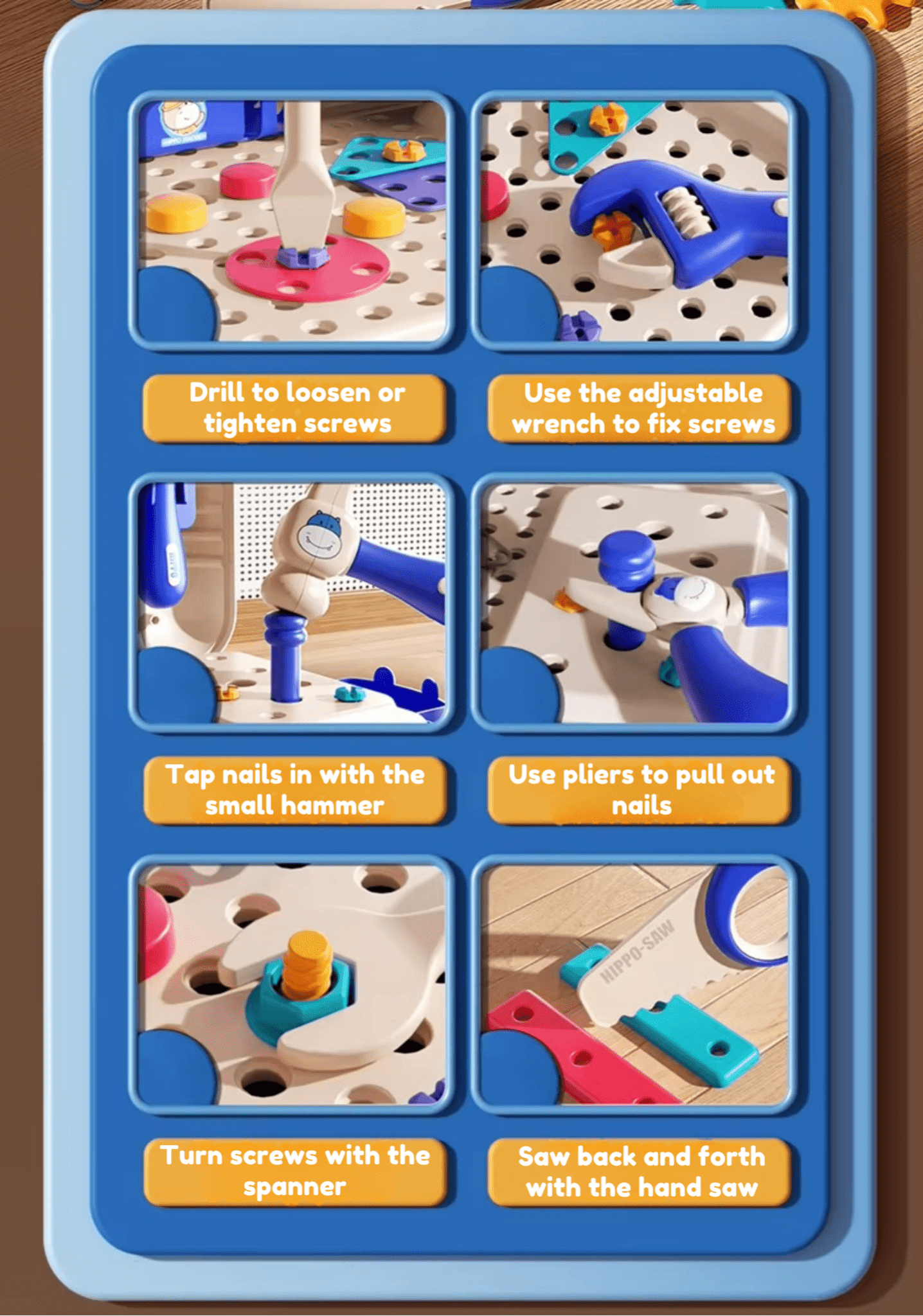 Hippo All-in-one Tool Hub DI Montessori Tool Box Set